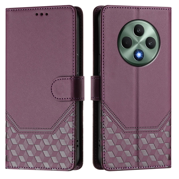 For OPPO Reno12 F 4G Global Honeycomb Embossing RFID Leather Phone Case