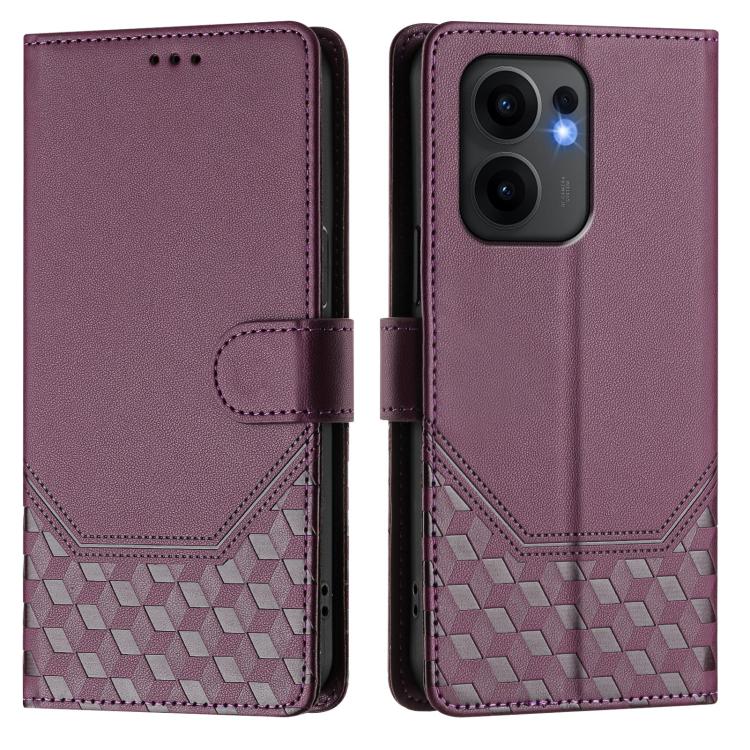 For OPPO Reno13 F 5G Honeycomb Embossing RFID Leather Phone Case