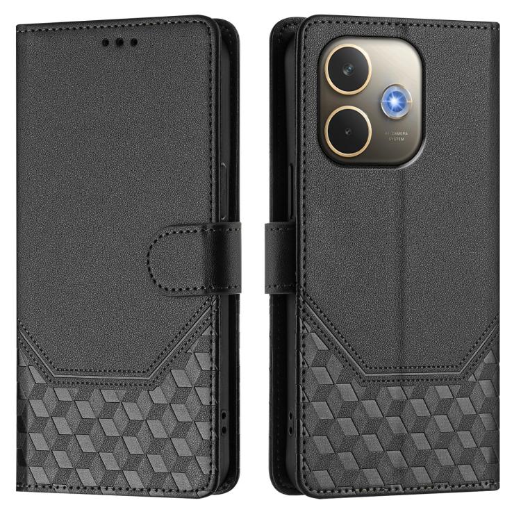 For OPPO A5 Pro 5G Global Honeycomb Embossing RFID Leather Phone Case