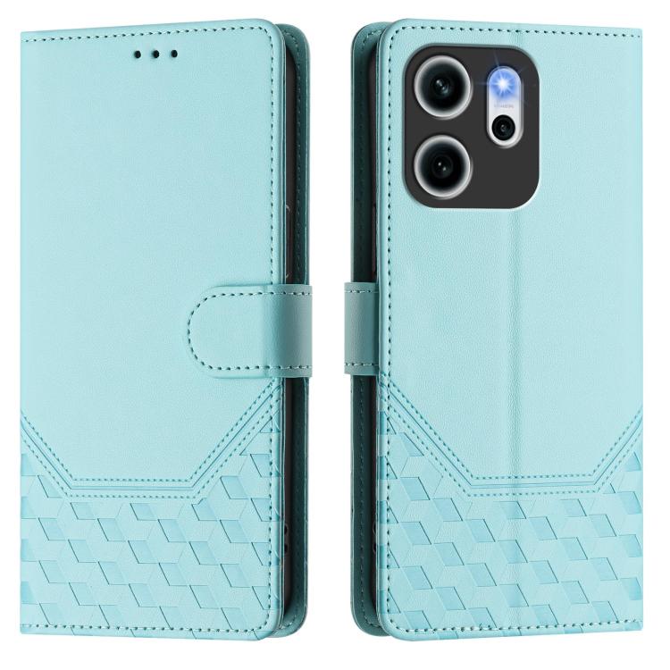 For OPPO Reno14 F 5G Honeycomb Embossing RFID Leather Phone Case