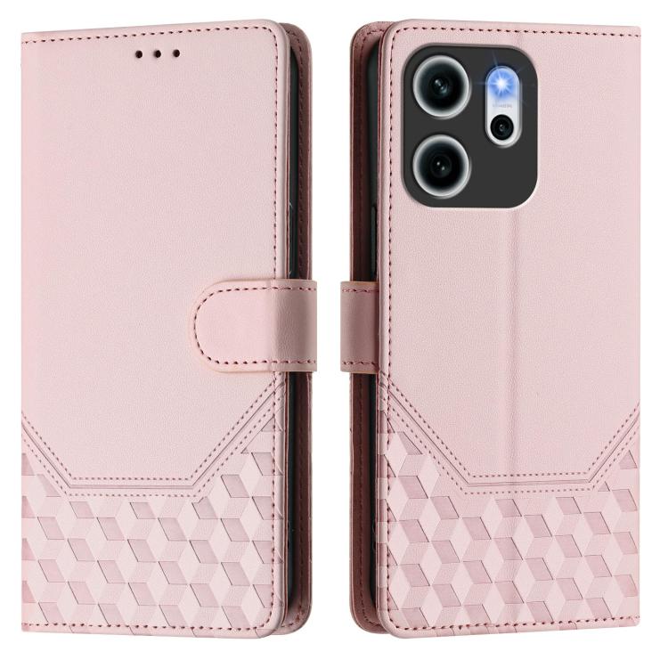 For OPPO Reno14 F 5G Honeycomb Embossing RFID Leather Phone Case