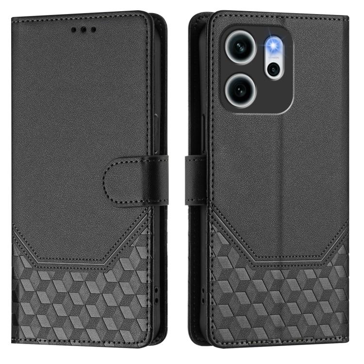 For OPPO Reno14 F 5G Honeycomb Embossing RFID Leather Phone Case