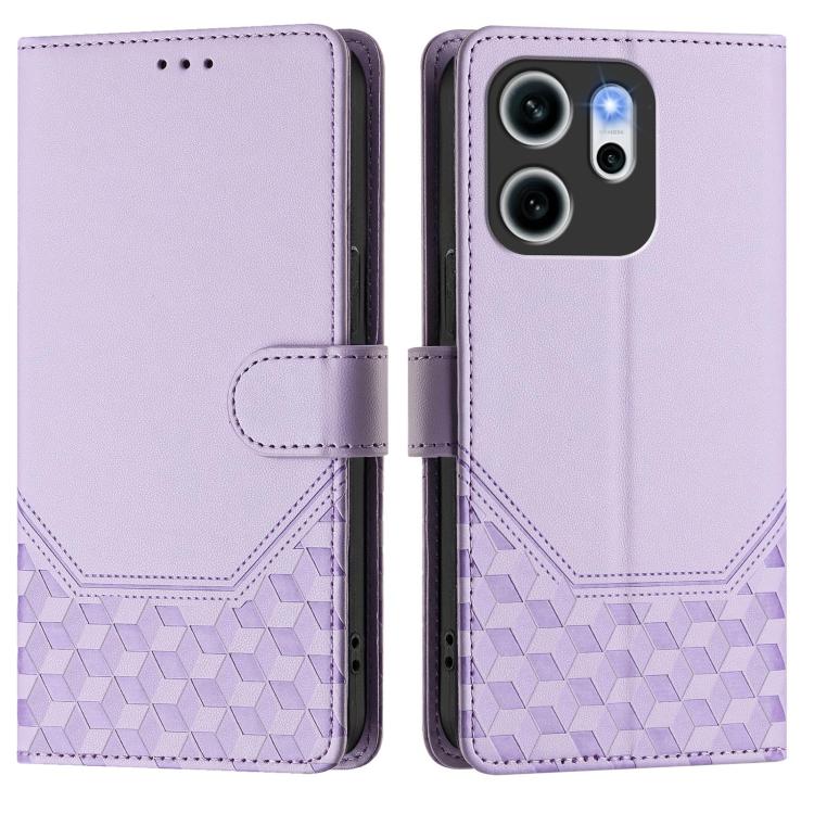 For OPPO Reno14 F 5G Honeycomb Embossing RFID Leather Phone Case