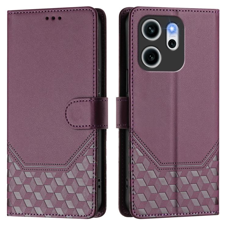 For OPPO Reno14 F 5G Honeycomb Embossing RFID Leather Phone Case