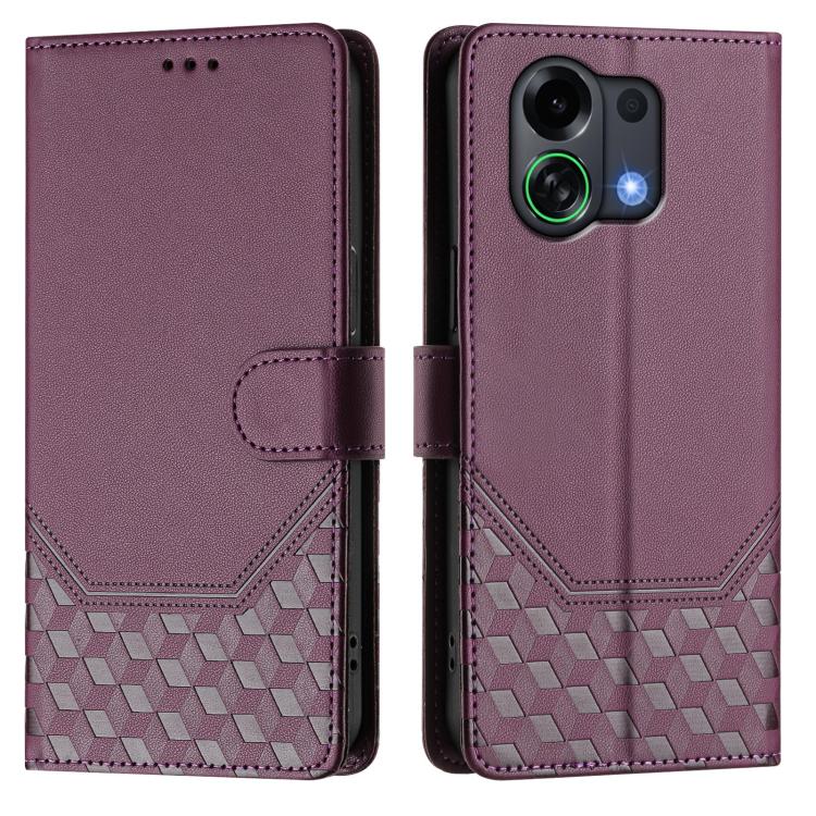 For OPPO K13 Turbo 5G Honeycomb Embossing RFID Leather Phone Case