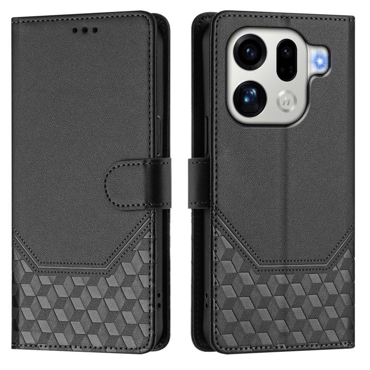 For OPPO Find X9 Pro Honeycomb Embossing RFID Leather Phone Case