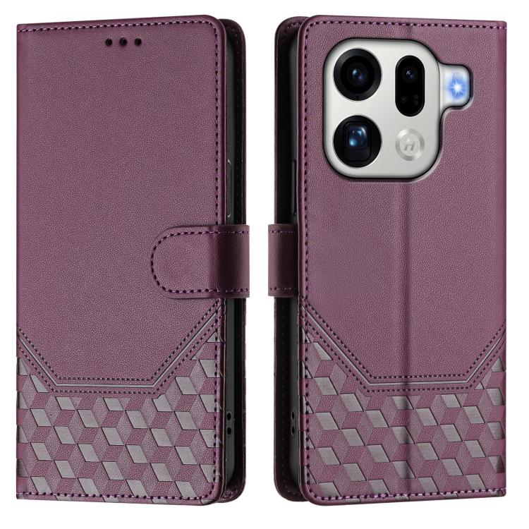For OPPO Find X9 Pro Honeycomb Embossing RFID Leather Phone Case