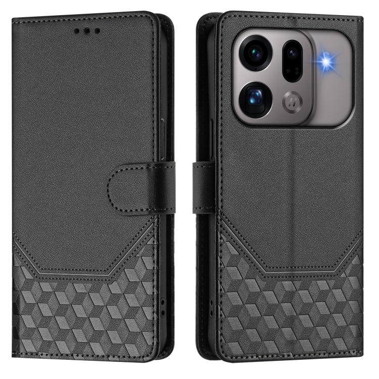For OPPO Find X9s Pro Honeycomb Embossing RFID Leather Phone Case