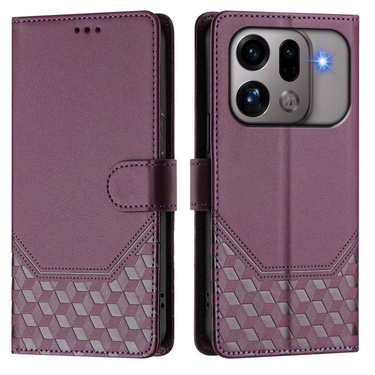 For OPPO Find X9s Pro Honeycomb Embossing RFID Leather Phone Case