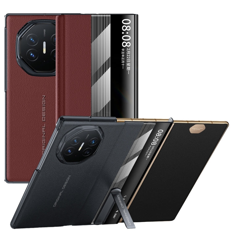 For Huawei Mate XT Ultimate Smart Side View Window Genuine Leather Phone Case