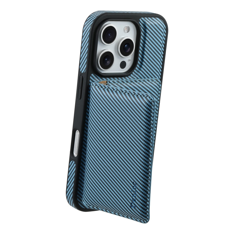 For iPhone 16 Pro Max Denior Carbon Fiber Texture Leather Card Bag MagSafe Phone Case