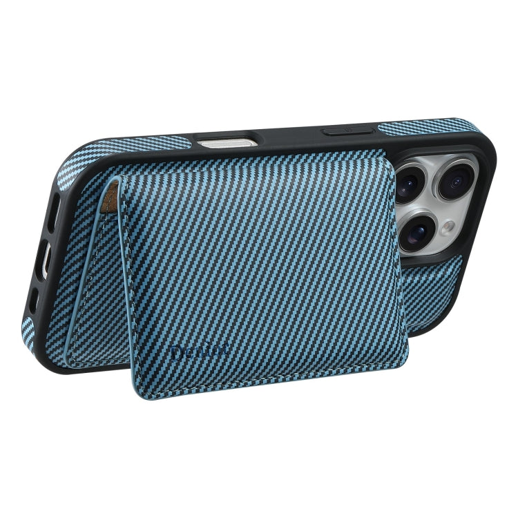 For iPhone 16 Pro Max Denior Carbon Fiber Texture Leather Card Bag MagSafe Phone Case