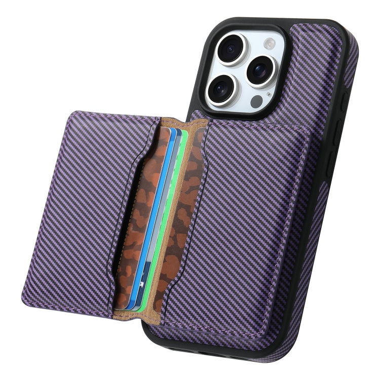For iPhone 16 Pro Max Denior Carbon Fiber Texture Leather Card Bag MagSafe Phone Case