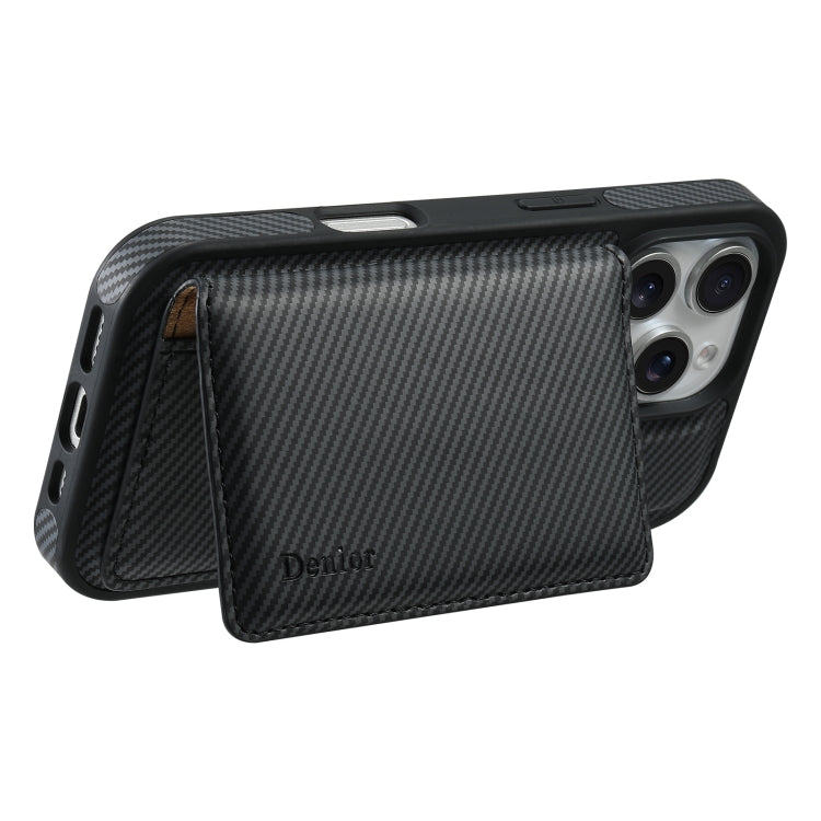 For iPhone 16 Pro Denior Carbon Fiber Texture Leather Card Bag MagSafe Phone Case