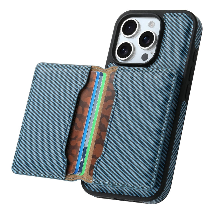For iPhone 16 Pro Denior Carbon Fiber Texture Leather Card Bag MagSafe Phone Case
