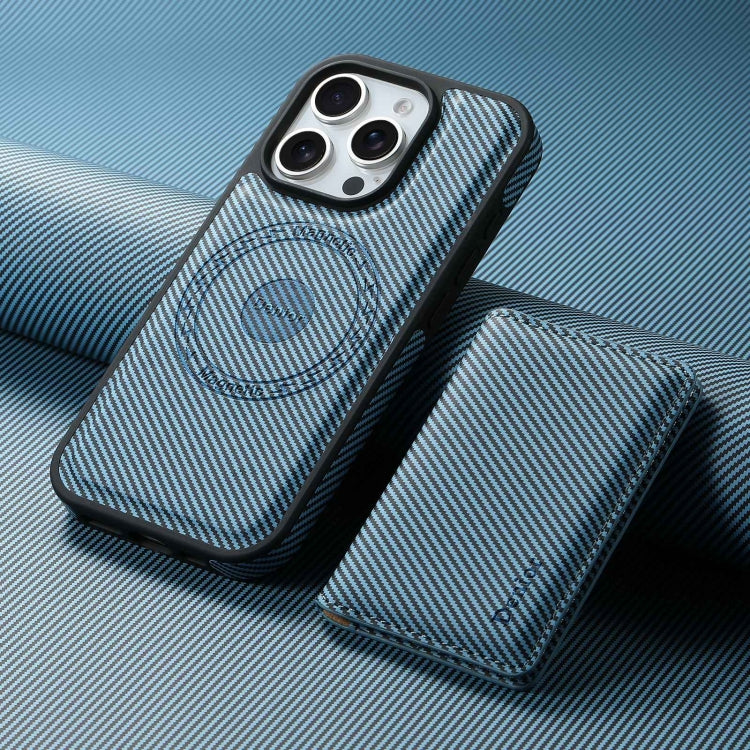 For iPhone 16 Pro Denior Carbon Fiber Texture Leather Card Bag MagSafe Phone Case