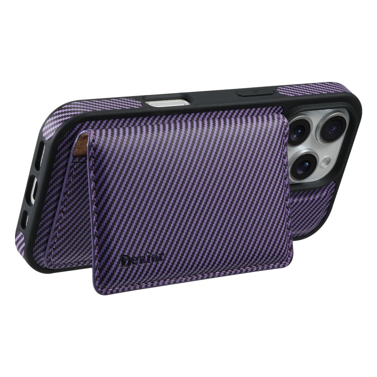 For iPhone 16 Pro Denior Carbon Fiber Texture Leather Card Bag MagSafe Phone Case