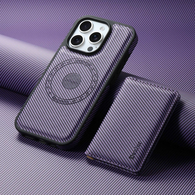 For iPhone 16 Pro Denior Carbon Fiber Texture Leather Card Bag MagSafe Phone Case