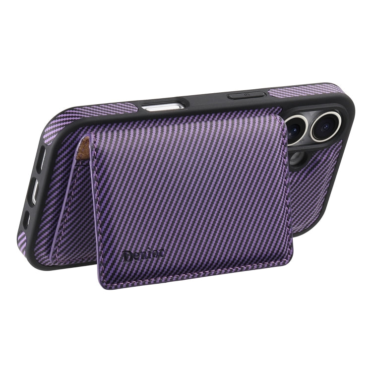 For iPhone 16 Plus Denior Carbon Fiber Texture Leather Card Bag MagSafe Phone Case