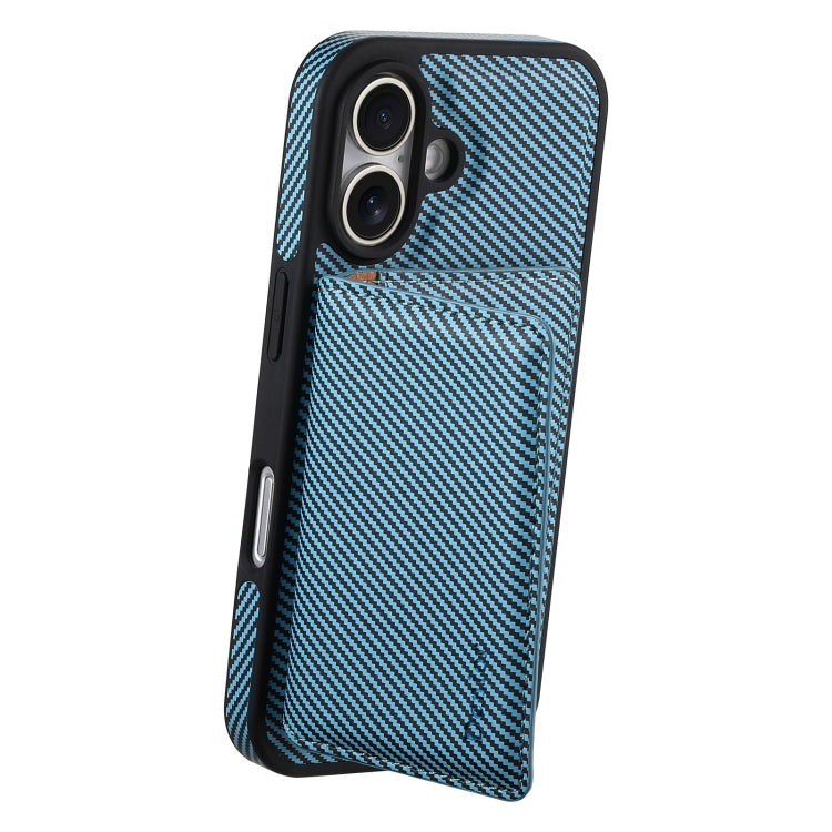 For iPhone 16 Denior Carbon Fiber Texture Leather Card Bag MagSafe Phone Case