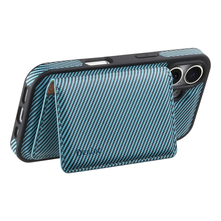 For iPhone 16 Denior Carbon Fiber Texture Leather Card Bag MagSafe Phone Case