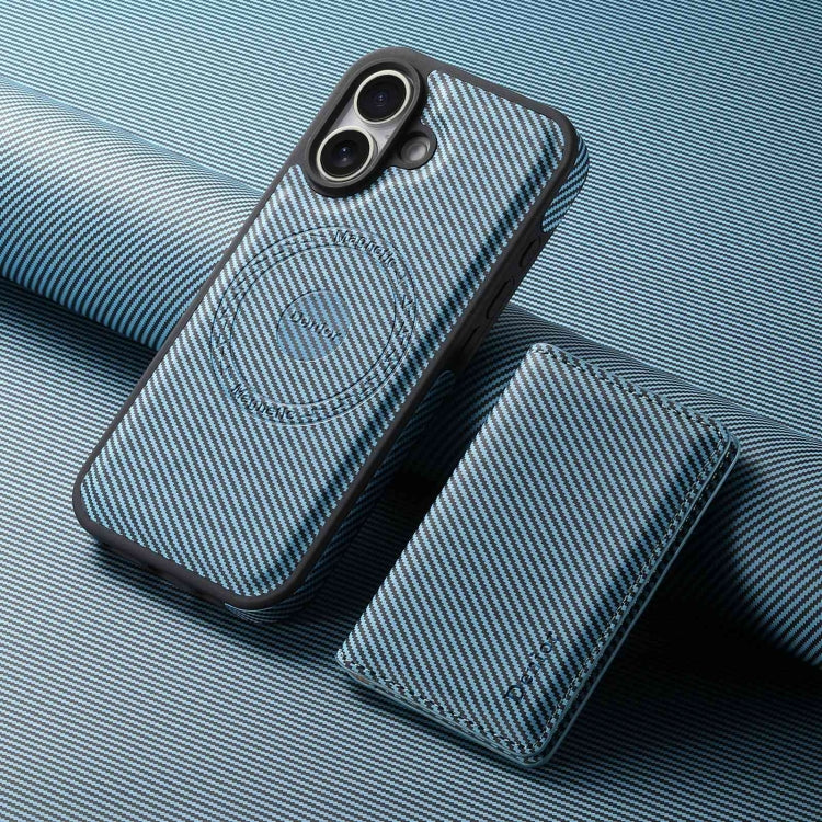 For iPhone 16 Denior Carbon Fiber Texture Leather Card Bag MagSafe Phone Case