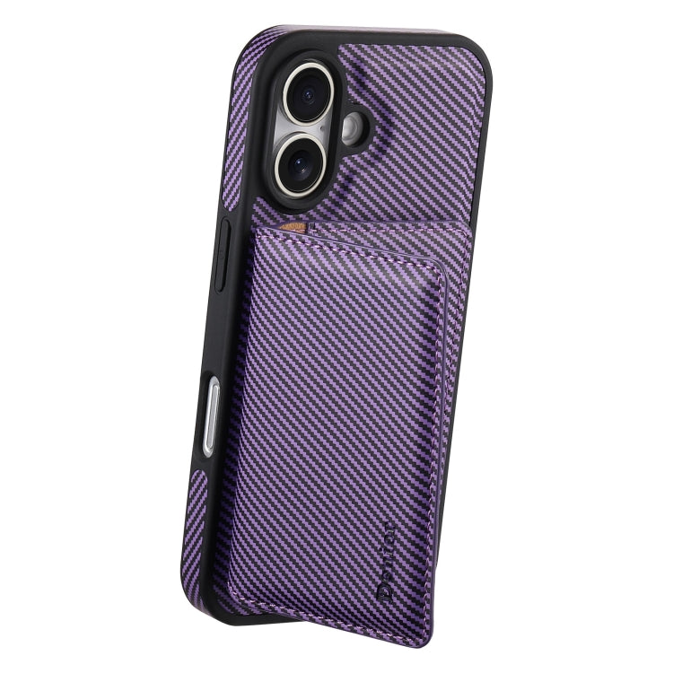 For iPhone 16 Denior Carbon Fiber Texture Leather Card Bag MagSafe Phone Case