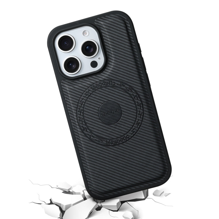 For iPhone 16 Pro Max Denior Carbon Fiber Texture Leather MagSafe Phone Case