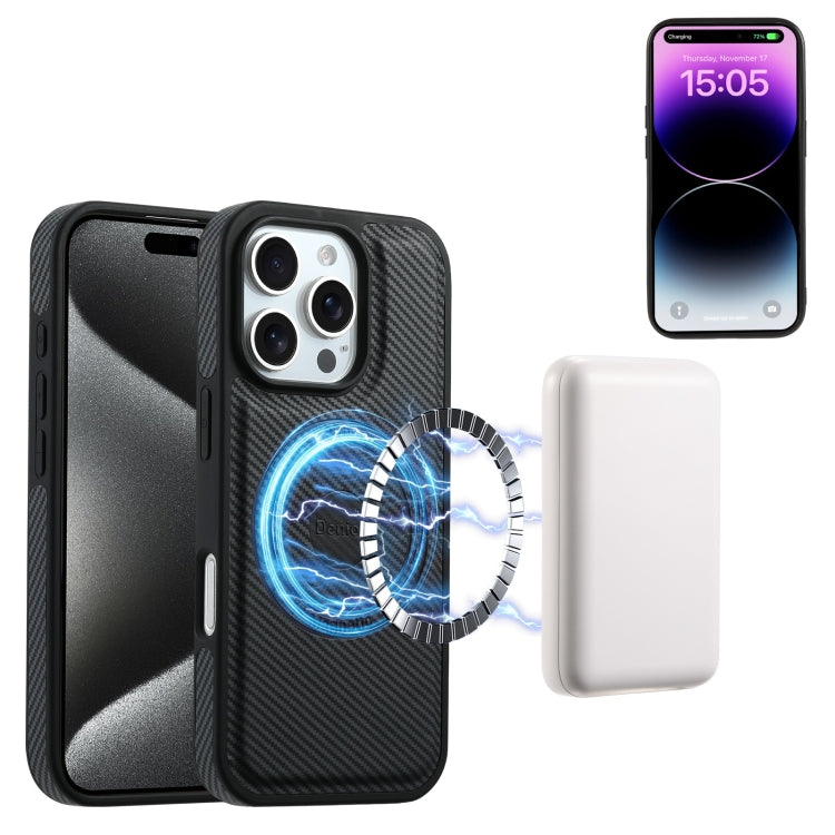 For iPhone 16 Pro Max Denior Carbon Fiber Texture Leather MagSafe Phone Case