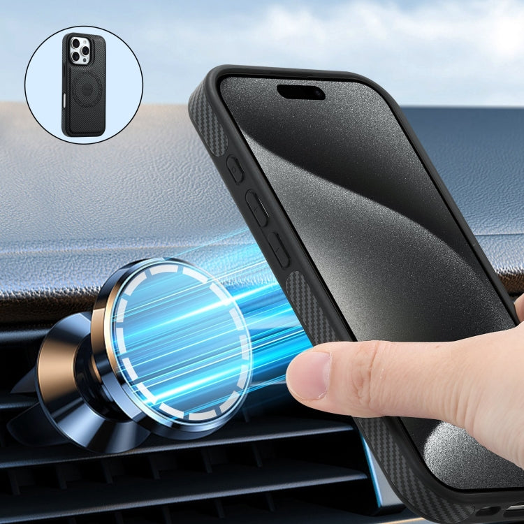 For iPhone 16 Pro Max Denior Carbon Fiber Texture Leather MagSafe Phone Case