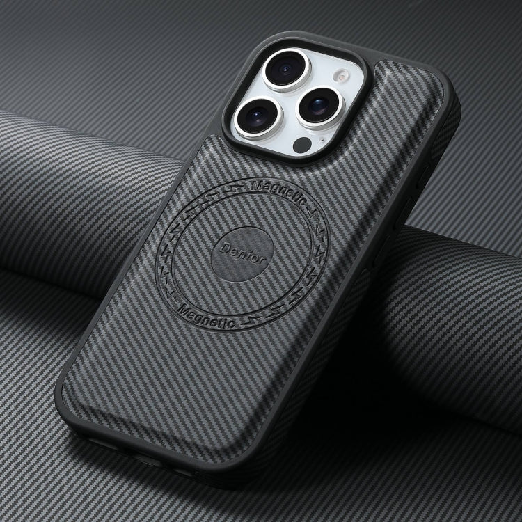 For iPhone 16 Pro Max Denior Carbon Fiber Texture Leather MagSafe Phone Case