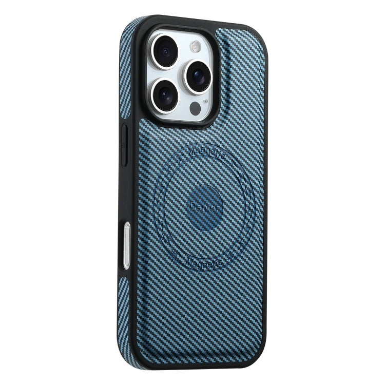For iPhone 16 Pro Max Denior Carbon Fiber Texture Leather MagSafe Phone Case