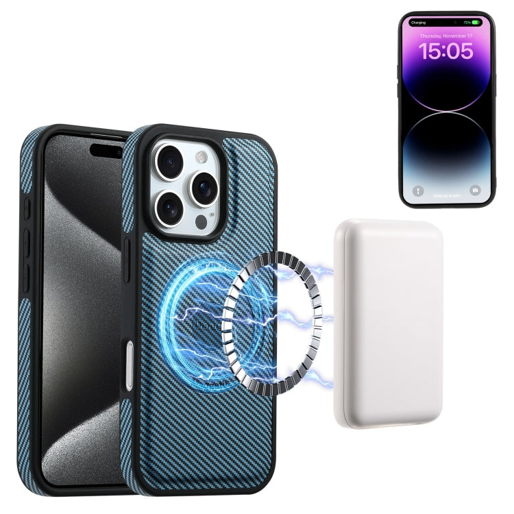 For iPhone 16 Pro Max Denior Carbon Fiber Texture Leather MagSafe Phone Case