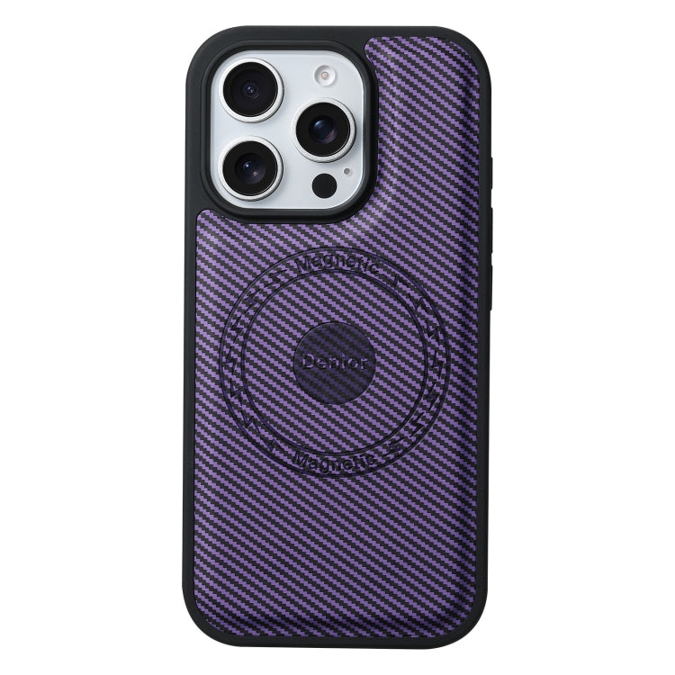 For iPhone 16 Pro Max Denior Carbon Fiber Texture Leather MagSafe Phone Case