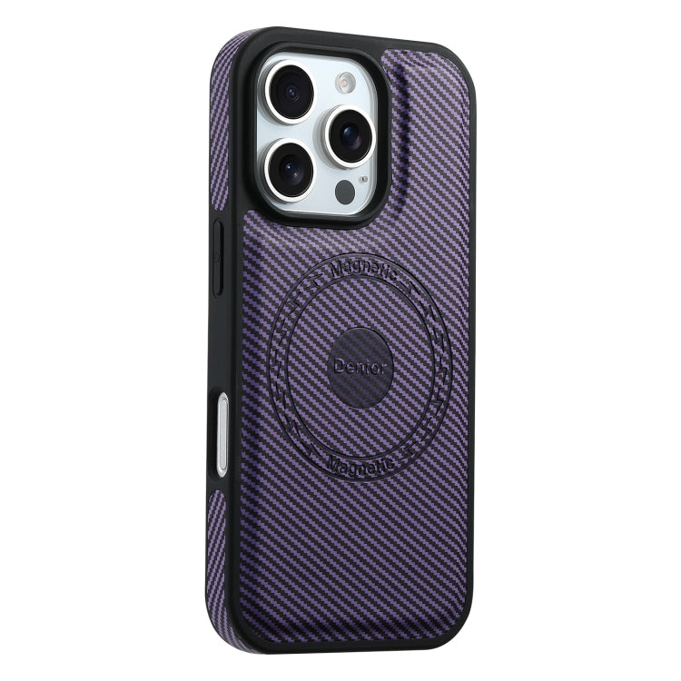 For iPhone 16 Pro Max Denior Carbon Fiber Texture Leather MagSafe Phone Case