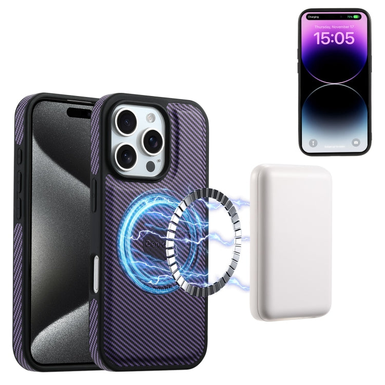 For iPhone 16 Pro Max Denior Carbon Fiber Texture Leather MagSafe Phone Case