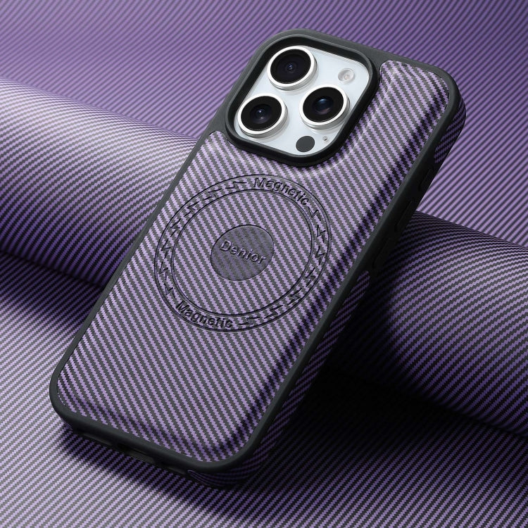 For iPhone 16 Pro Max Denior Carbon Fiber Texture Leather MagSafe Phone Case