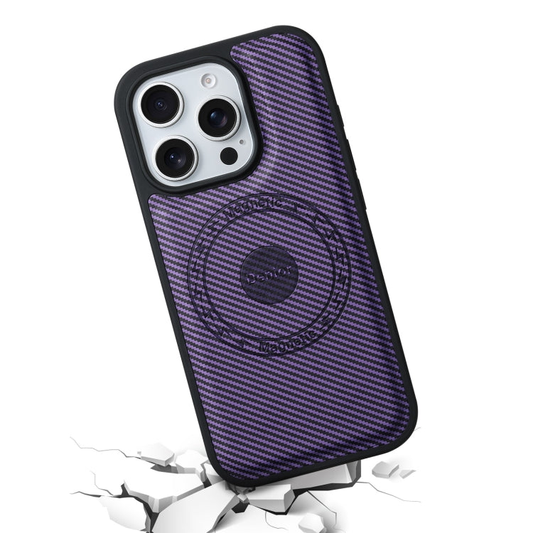 For iPhone 16 Pro Denior Carbon Fiber Texture Leather MagSafe Phone Case