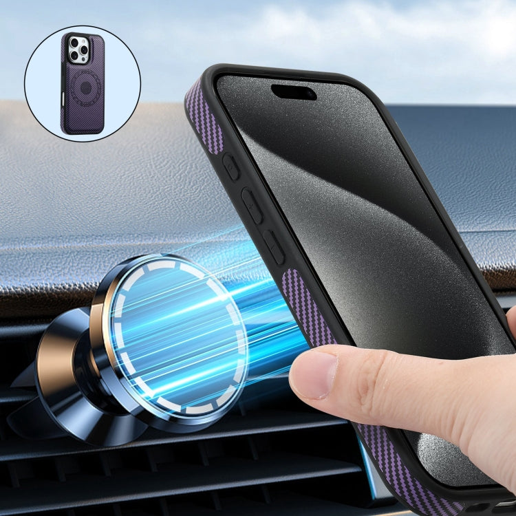 For iPhone 16 Pro Denior Carbon Fiber Texture Leather MagSafe Phone Case