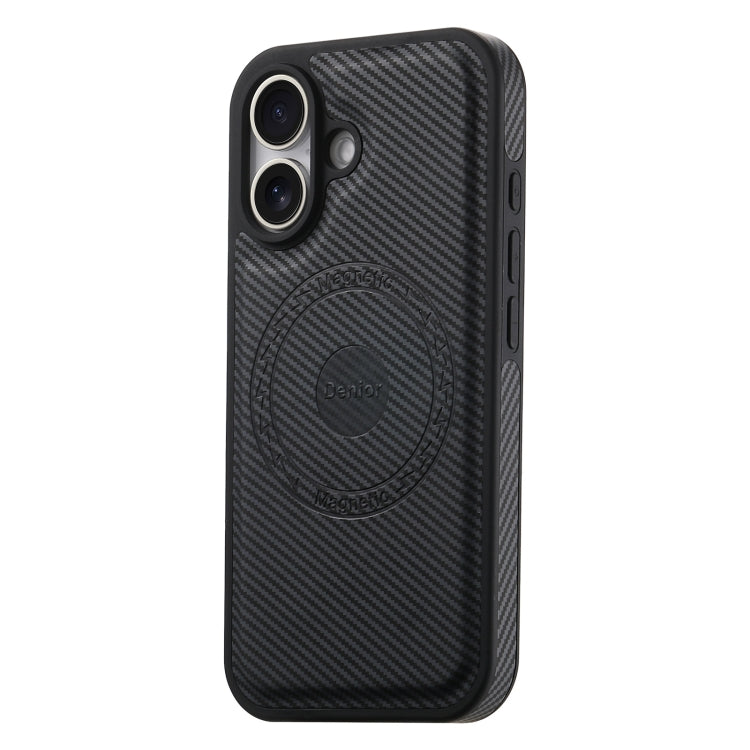 For iPhone 16 Plus Denior Carbon Fiber Texture Leather MagSafe Phone Case