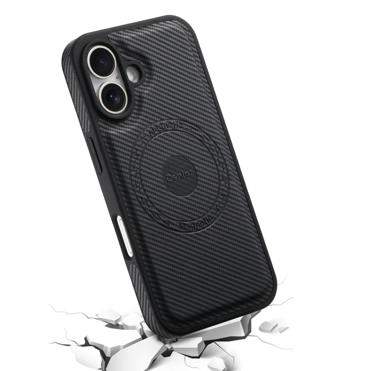 For iPhone 16 Plus Denior Carbon Fiber Texture Leather MagSafe Phone Case
