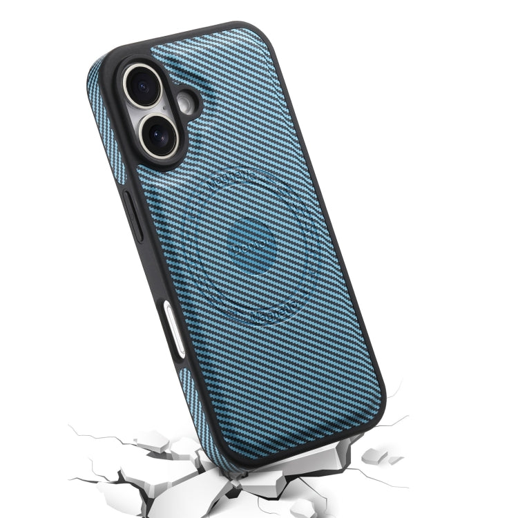 For iPhone 16 Plus Denior Carbon Fiber Texture Leather MagSafe Phone Case