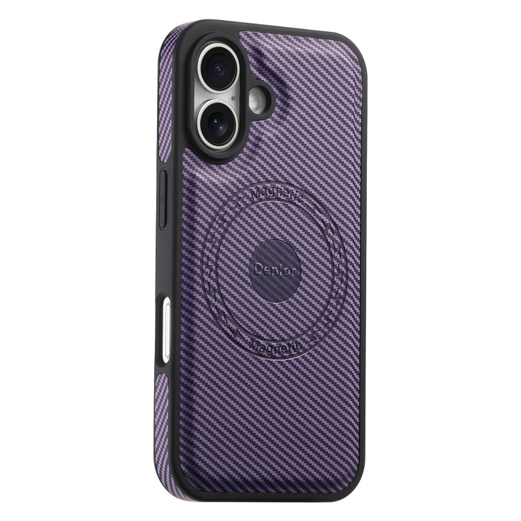 For iPhone 16 Plus Denior Carbon Fiber Texture Leather MagSafe Phone Case