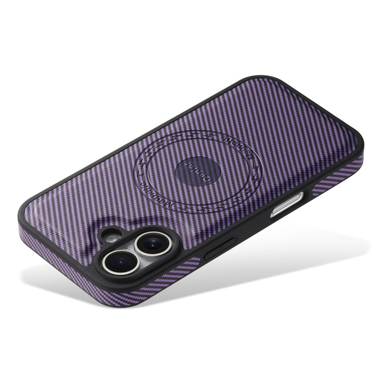 For iPhone 16 Plus Denior Carbon Fiber Texture Leather MagSafe Phone Case