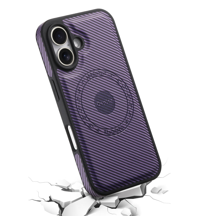 For iPhone 16 Plus Denior Carbon Fiber Texture Leather MagSafe Phone Case