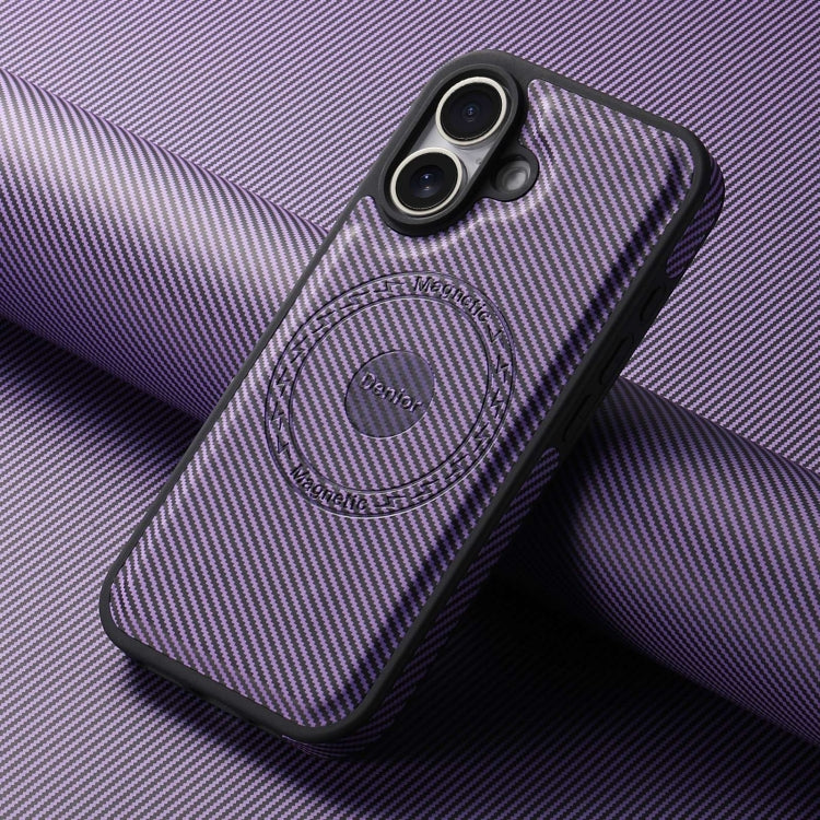 For iPhone 16 Plus Denior Carbon Fiber Texture Leather MagSafe Phone Case