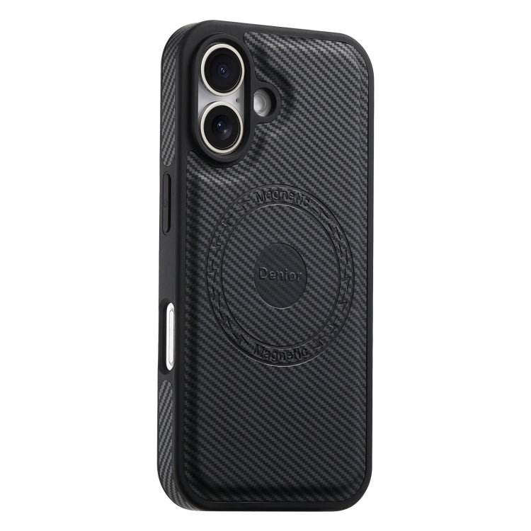 For iPhone 16 Denior Carbon Fiber Texture Leather MagSafe Phone Case