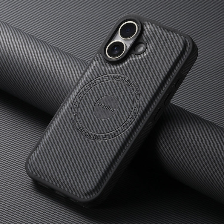 For iPhone 16 Denior Carbon Fiber Texture Leather MagSafe Phone Case
