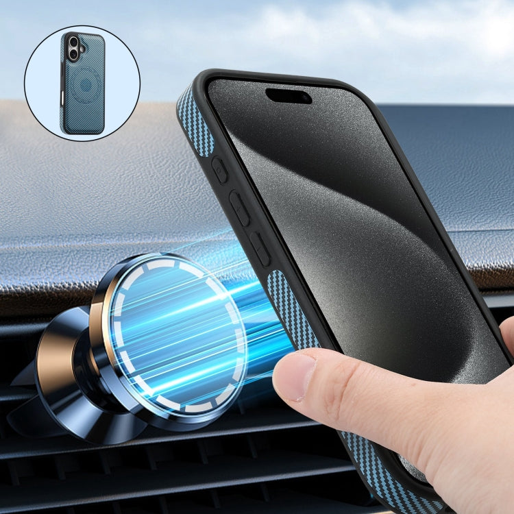 For iPhone 16 Denior Carbon Fiber Texture Leather MagSafe Phone Case