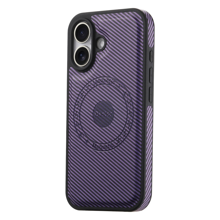 For iPhone 16 Denior Carbon Fiber Texture Leather MagSafe Phone Case
